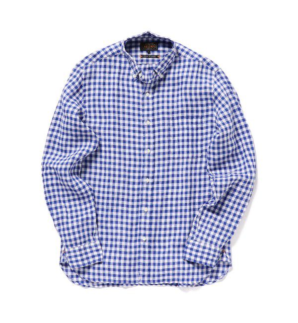 BEAMS PLUS「BEAMS PLUS｜B.D. Gingham Check Linen｜ボタンダウン｜麻｜シャリ感 涼感 涼しい｜チェック柄」|シャツ・ブラウス|BLUE