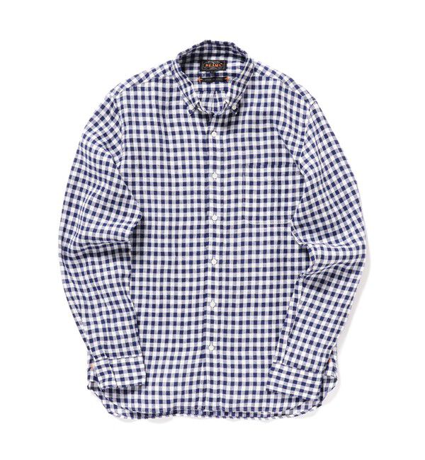 BEAMS PLUS「BEAMS PLUS｜B.D. Gingham Check Linen｜ボタンダウン｜麻｜シャリ感 涼感 涼しい｜チェック柄」|シャツ・ブラウス|NAVY