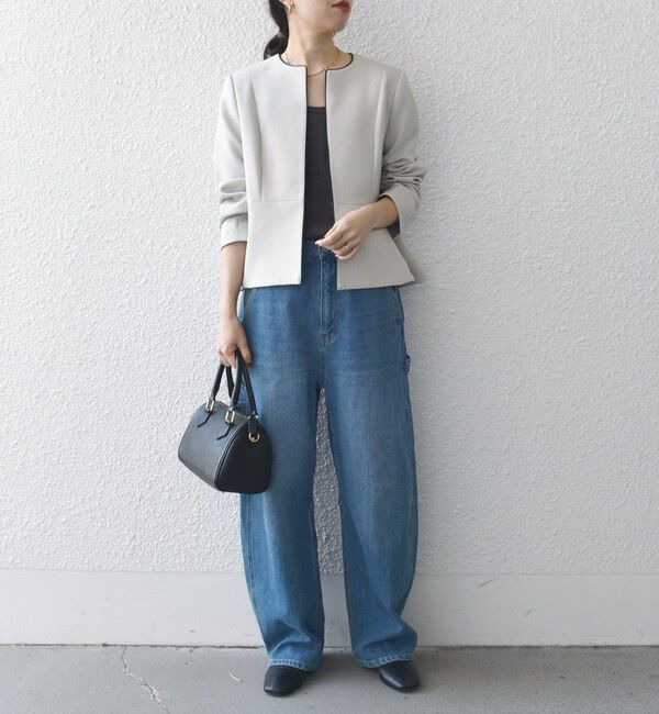 SHIPS any「【WEB限定】SHIPS any:〈洗濯機可能〉ダブルクロス  ペプラム ノーカラー ジャケット［NAVY BLUE］」|ノーカラージャケット|