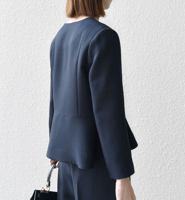 SHIPS any「【WEB限定】SHIPS any:〈洗濯機可能〉ダブルクロス  ペプラム ノーカラー ジャケット［NAVY BLUE］」|ノーカラージャケット|
