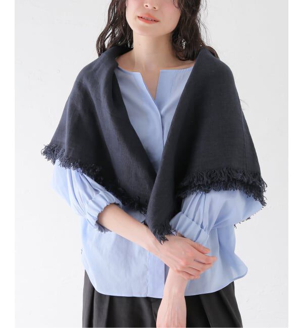 journal standard L'essage「【ASAUSE MELER/アソースメレ】ベルギーリネンフリンジストール」|ストール|ネイビー