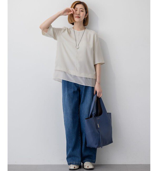 23区「【新色追加/Oggi掲載】ストレッチジョーゼット シアーコンビ カットソー」|Tシャツ・カットソー|