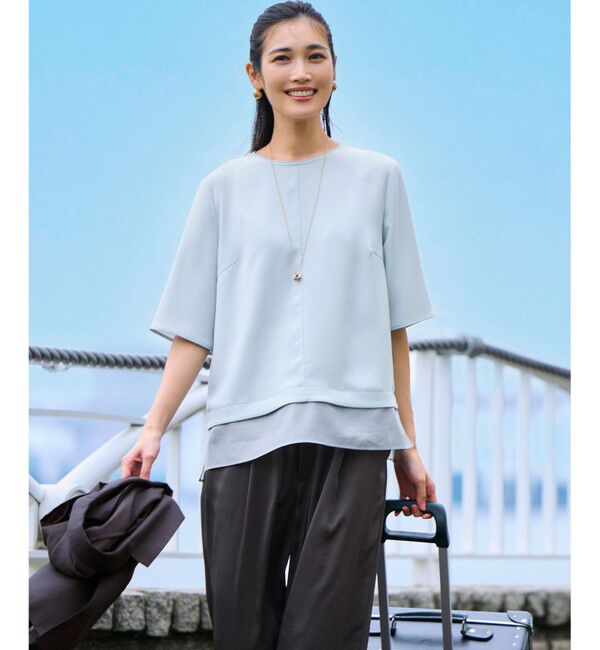 23区「【新色追加/Oggi掲載】ストレッチジョーゼット シアーコンビ カットソー」|Tシャツ・カットソー|