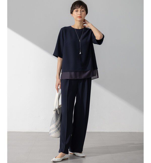 23区「【新色追加/Oggi掲載】ストレッチジョーゼット シアーコンビ カットソー」|Tシャツ・カットソー|