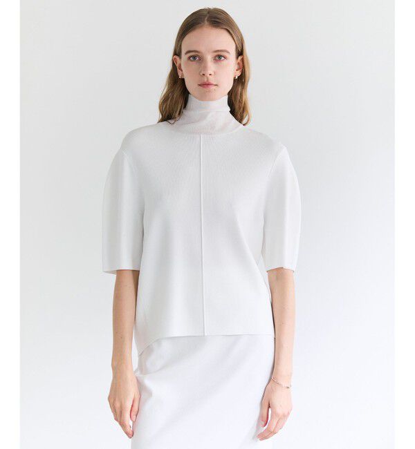 BEIGE,「【人気シリーズ】LAURA / ドライタッチ ストレッチショートスリーブニット」|ニット・セーター|Ecru