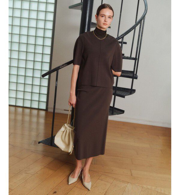 BEIGE,「【人気シリーズ】LAURA / ドライタッチ ストレッチショートスリーブニット」|ニット・セーター|
