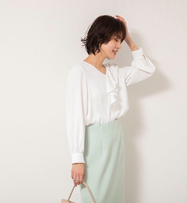 NOLLEY'S sophi「ウォッシャブルサテンアシンメトリーラッフルブラウス」|シャツ・ブラウス|