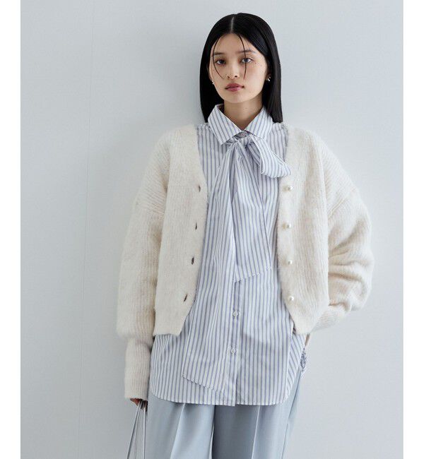 VIS「パールボタンVネック片畦ニットカーディガン」|カーディガン|