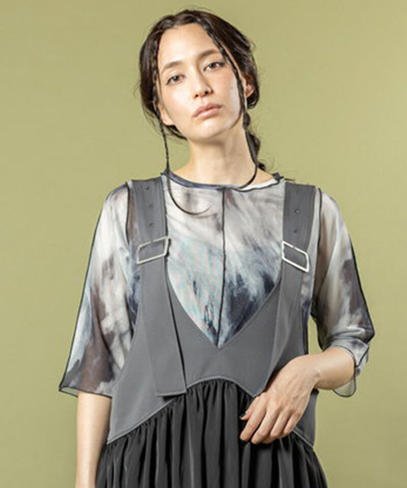  「プリントメロー切替Tシャツ」|Tシャツ・カットソー|BLACK