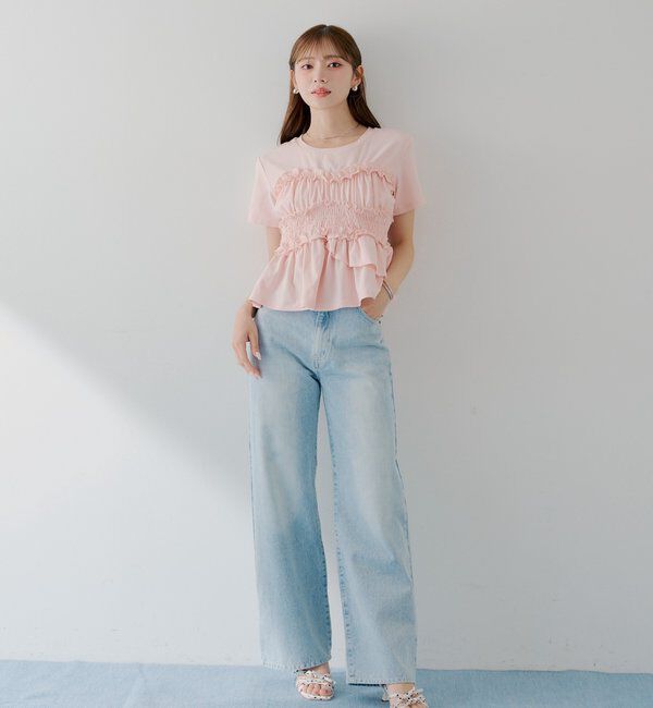  「【SALON by Chico】ハイウエストストレートワイドデニムパンツ」|デニム|