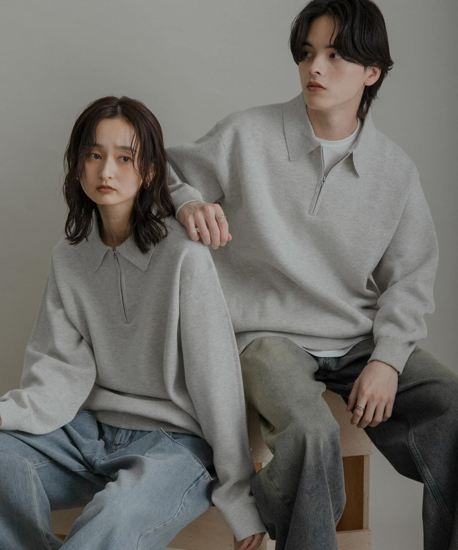 SENSE OF PLACE by URBAN RESEARCH「『ユニセックス』スウェットライクハーフジップニット」|ニット・セーター|ライトグレー