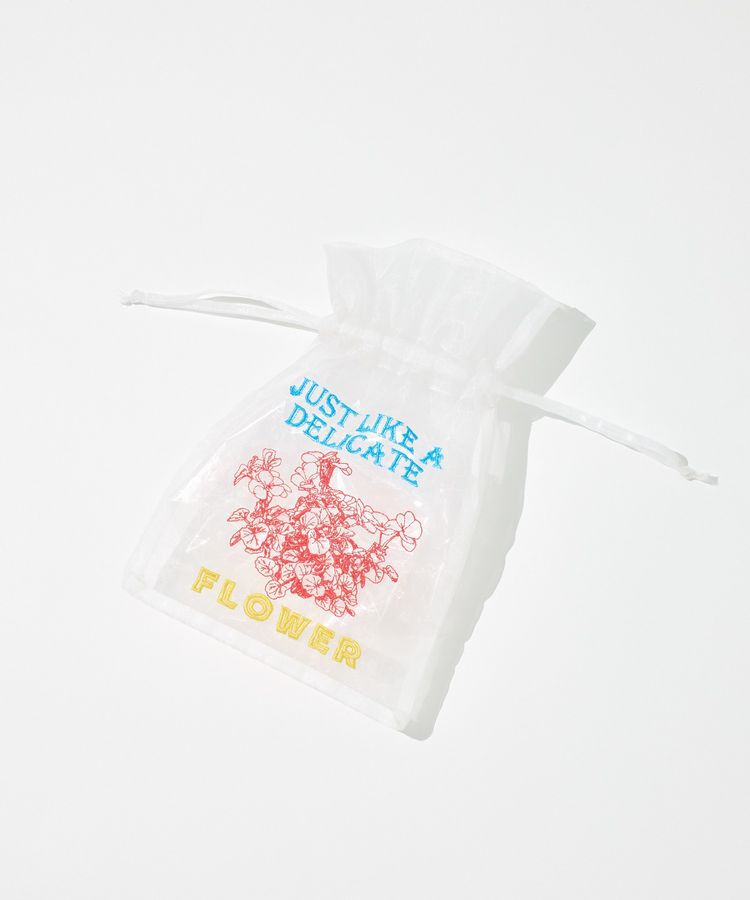 earth music&ecology「刺繍チュール巾着」|ポーチ|White