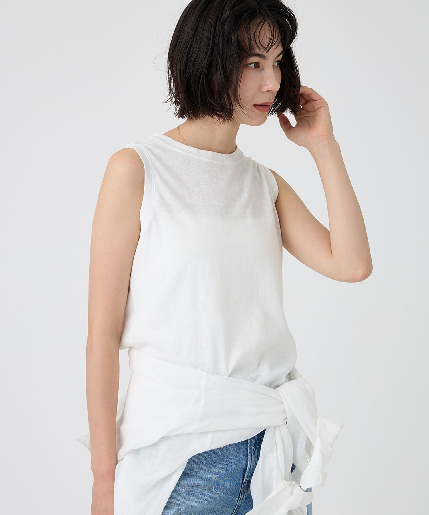 BABYLONE「コットンリネンノースリプルオーバー」|Tシャツ・カットソー|ﾎﾜｲﾄ