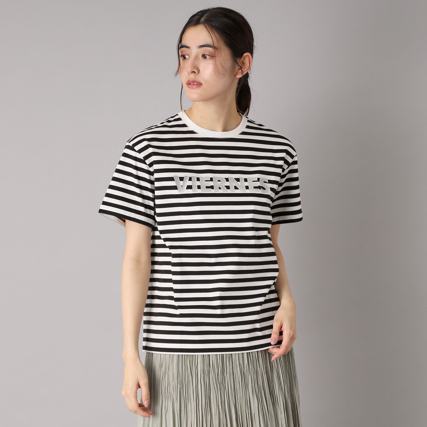 DRESSTERIOR「【接触冷感/抗菌防臭/消臭】アイスクリアコットン VIERNESロゴボーダーT」|Tシャツ・カットソー|