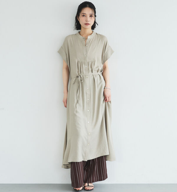 Doux archives「ウォッシャブルリネンライクバンドカラーシャツワンピーズ」|ワンピース|