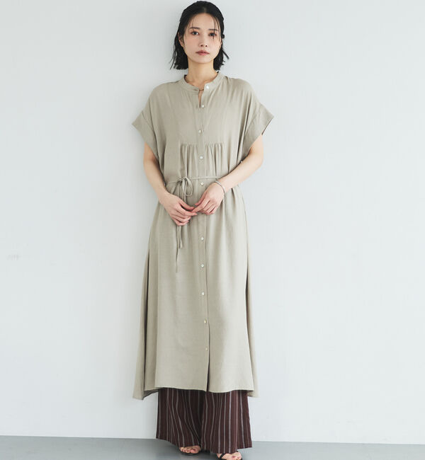 Doux archives「ウォッシャブルリネンライクバンドカラーシャツワンピーズ」|ワンピース|