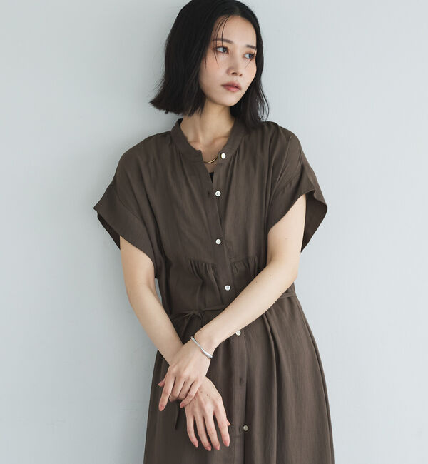 Doux archives「ウォッシャブルリネンライクバンドカラーシャツワンピーズ」|ワンピース|