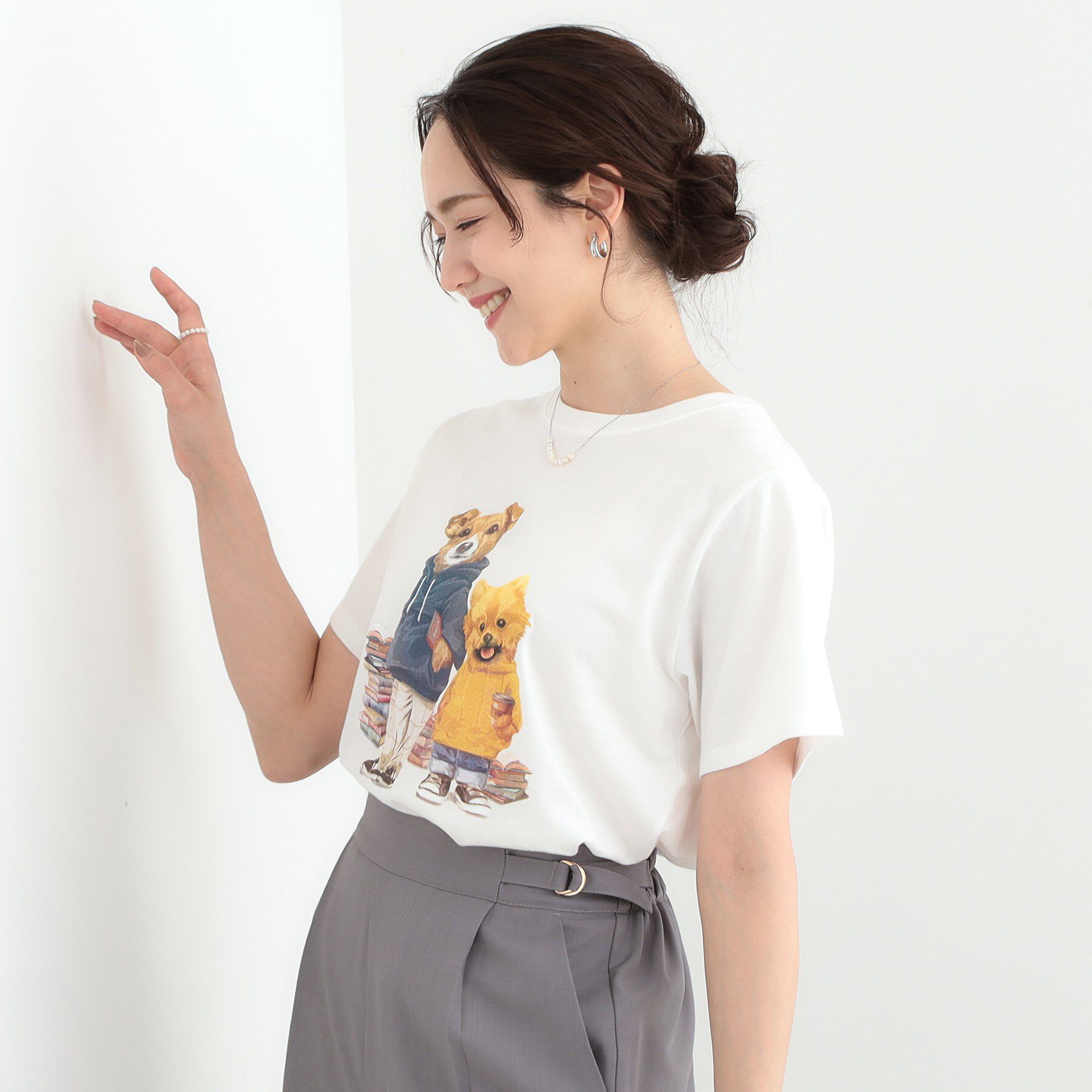SHOO･LA･RUE「【洗える/S-LL】選べる4柄 プリントアソート ベーシックTシャツ」|Tシャツ・カットソー|