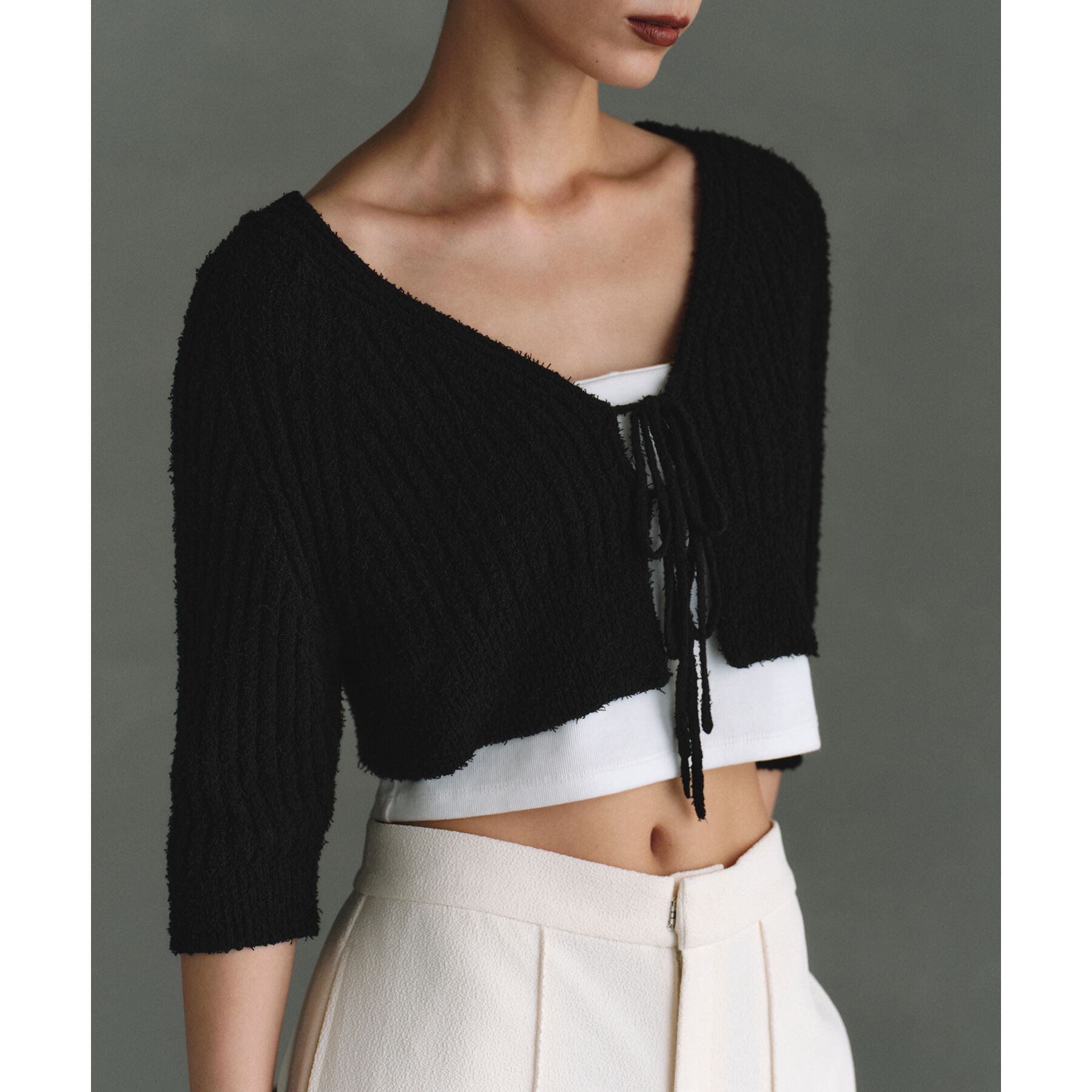 CODE A「carl yarn 2way short cardigan」|カーディガン|ブラック(019)