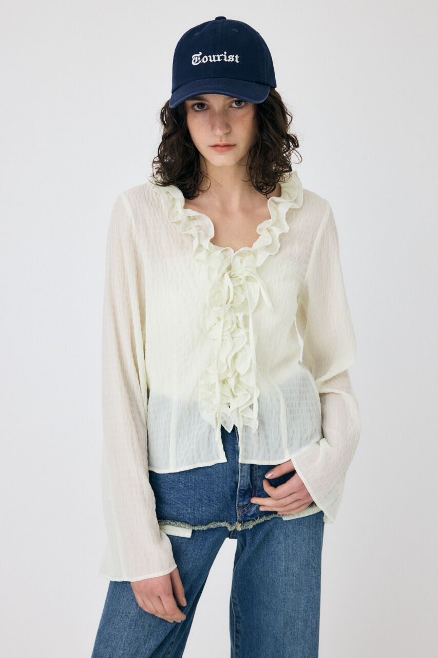 MOUSSY「LACE UP RUFFLE ブラウス」|シャツ・ブラウス|O/WHT1