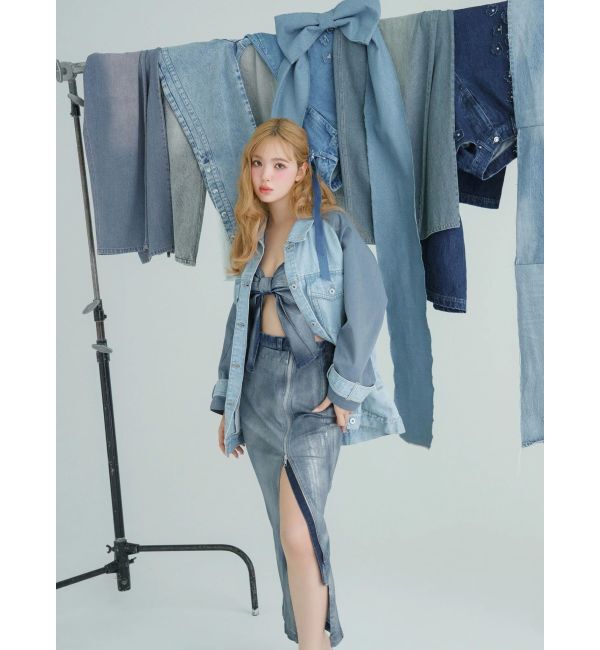 CALNAMUR「GLITTER DENIM ZIP TIGHT SKIRT/グリッターデニムジップタイトスカート」|スカート|