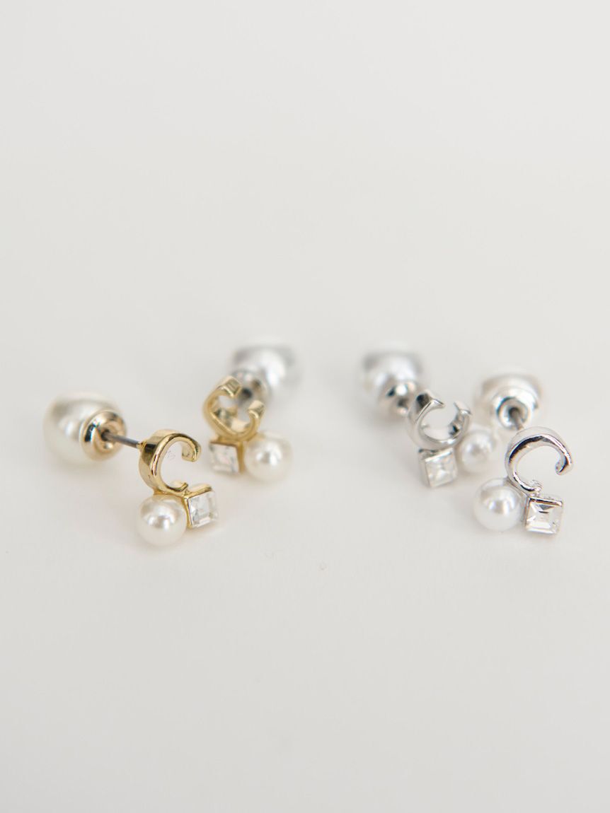 CELFORD「Cロゴビジューパールプチピアス」|ピアス|