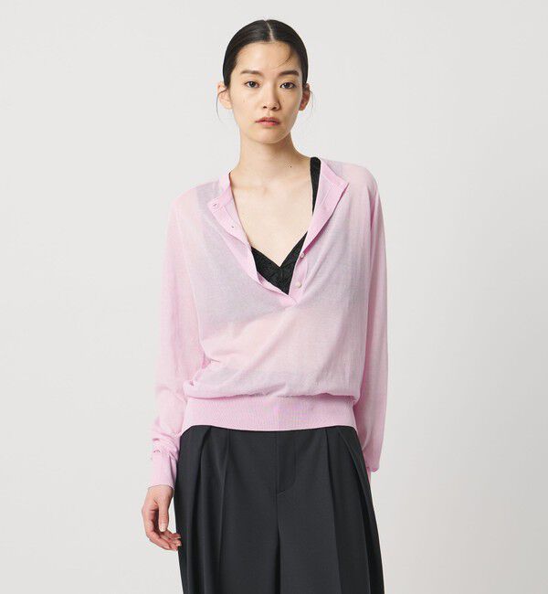AEWEN MATOPH「＜AEWEN MATOPH＞シアーヘンリーネックニット ‐ ウォッシャブル ‐」|ニット・セーター|LT.PINK
