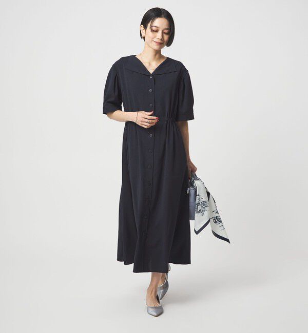 UNITED ARROWS green label relaxing「Vカラー フレア ボタン ワンピース」|ワンピース|NAVY