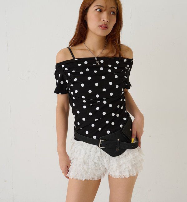  「ギャザーオフショルドットトップス」|Tシャツ・カットソー|