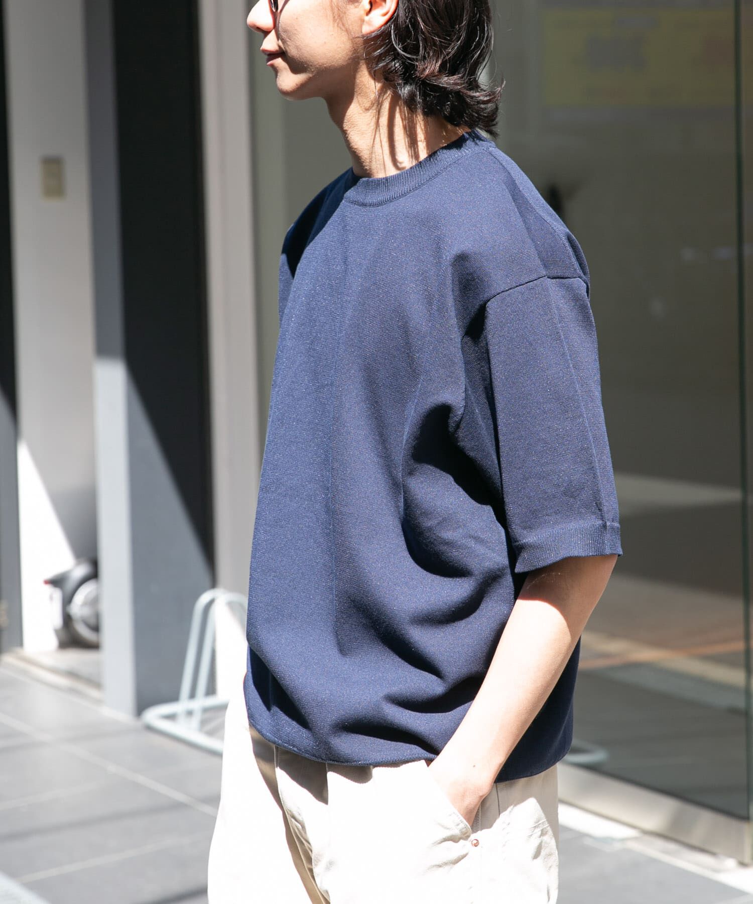 URBAN RESEARCH DOORS「FORK&SPOON　クルーネックニットTシャツ」|ニット・セーター|ネイビー