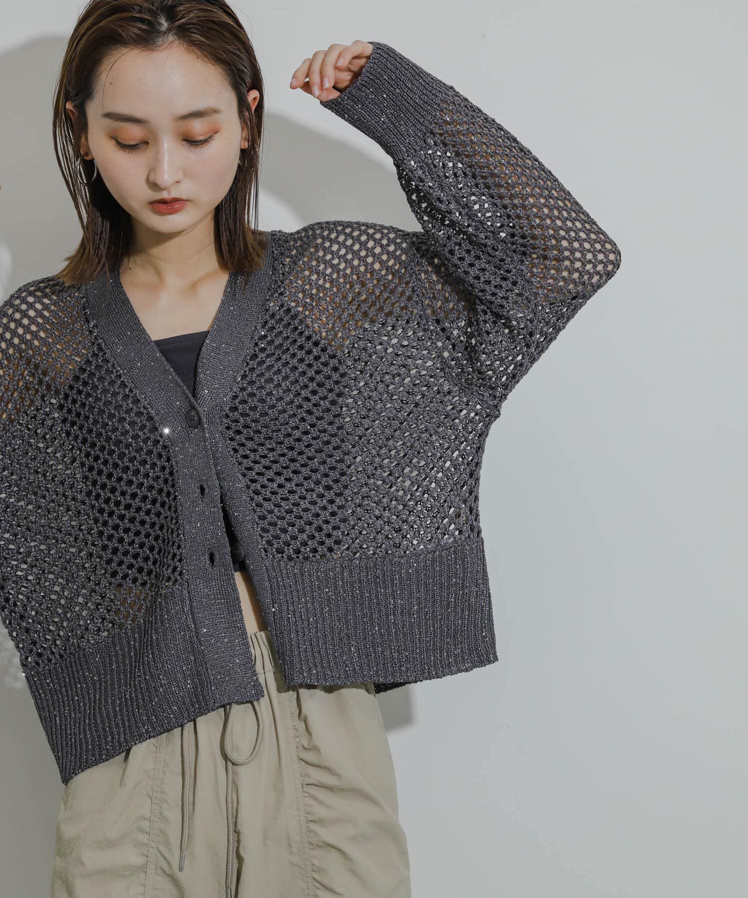 SENSE OF PLACE by URBAN RESEARCH「スパンコールメッシュカーディガン」|カーディガン|