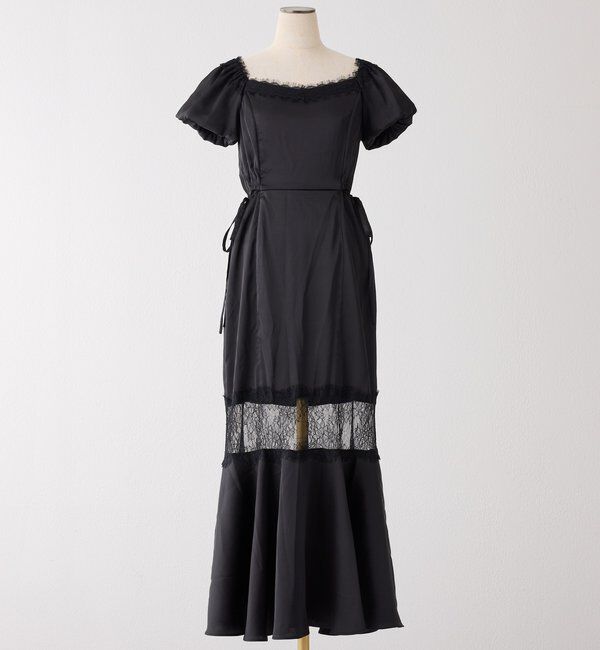  「【Lace Collection】サイドカットレース切替ロングワンピース」|ワンピース|