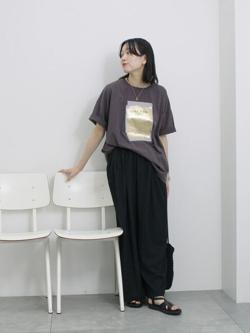 Samansa Mos2 blue「◎箔プリントTシャツ」|Tシャツ・カットソー|
