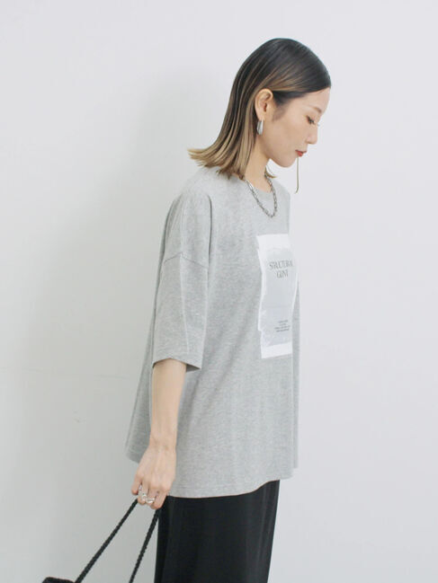 Samansa Mos2 blue「◎箔プリントTシャツ」|Tシャツ・カットソー|