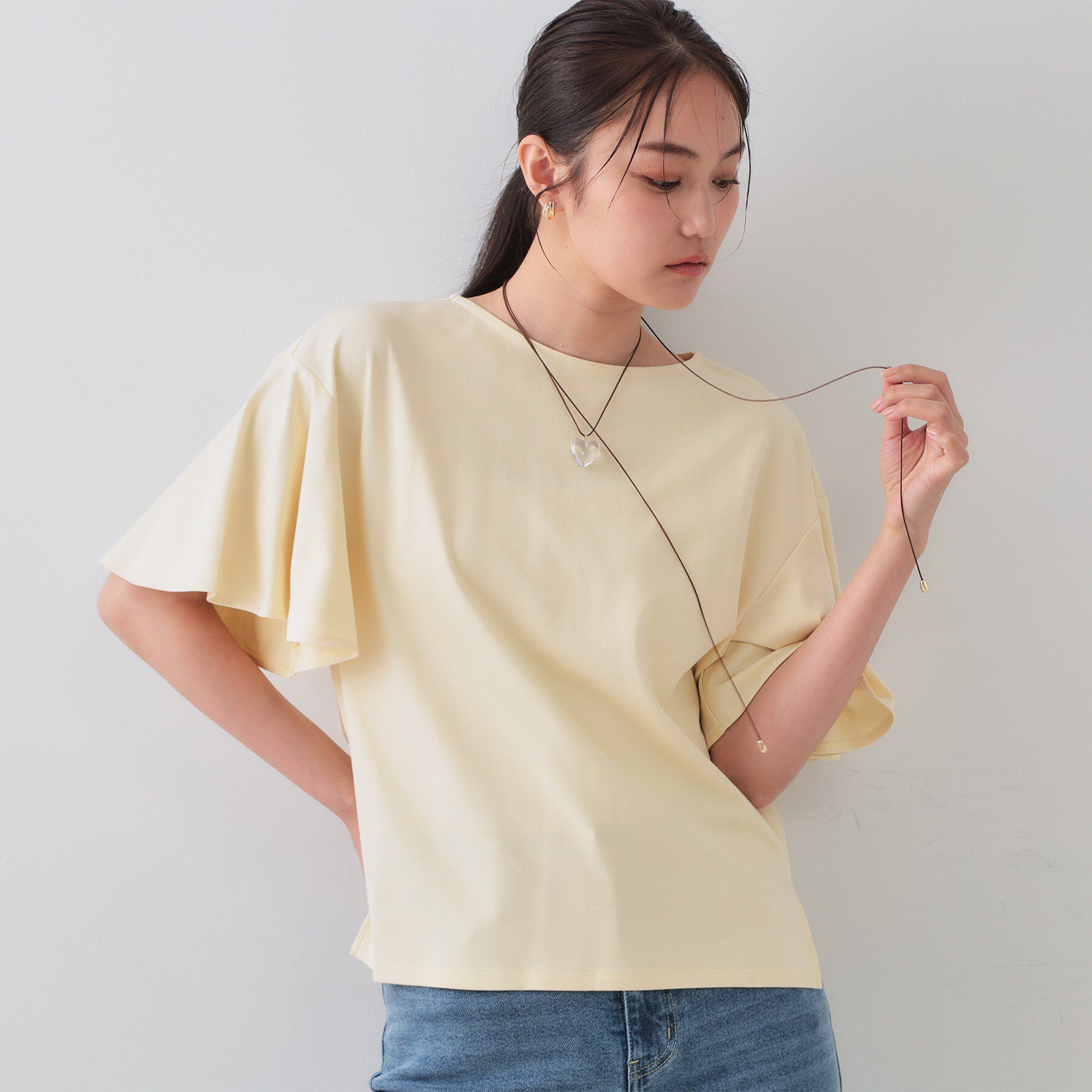 OPAQUE.CLIP「《S-LLサイズ》フレアスリーブカッソー【UV／接触冷感／洗濯機洗い可】」|Tシャツ・カットソー|ライトイエロー(03