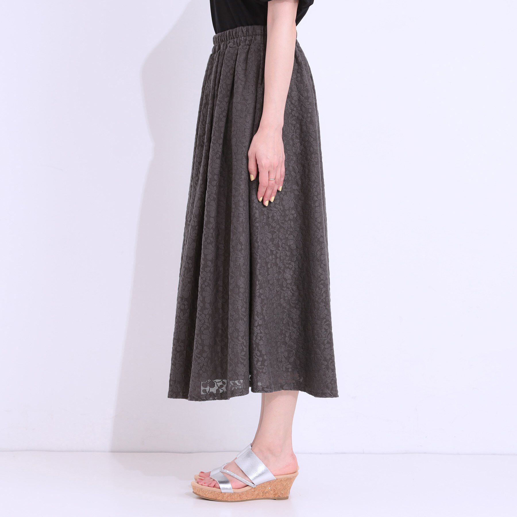 SHOO･LA･RUE「【S-LL】メッシュレースが魅力的なフレアスカート」|スカート|