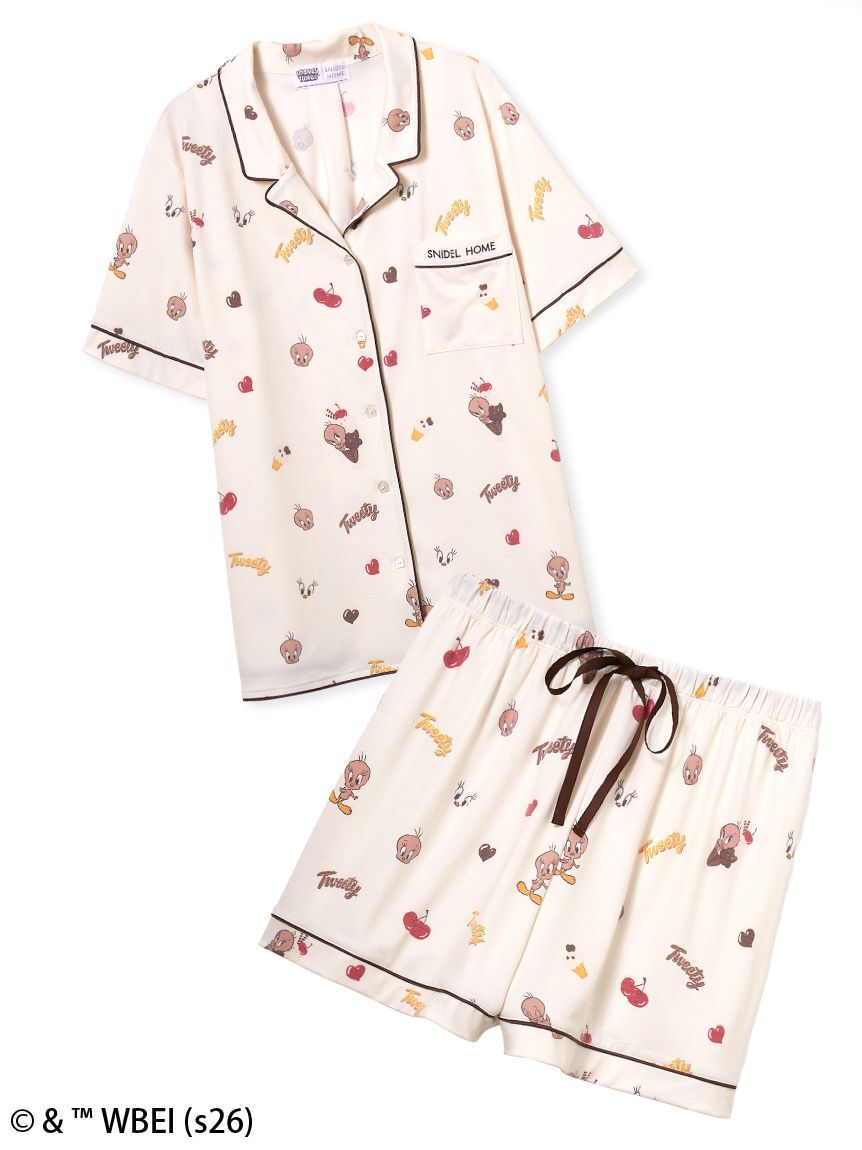SNIDEL HOME「【WEB限定】【セット商品】【Tweety】開襟シャツ&カットショートパンツSET」|ルームウェア|YEL