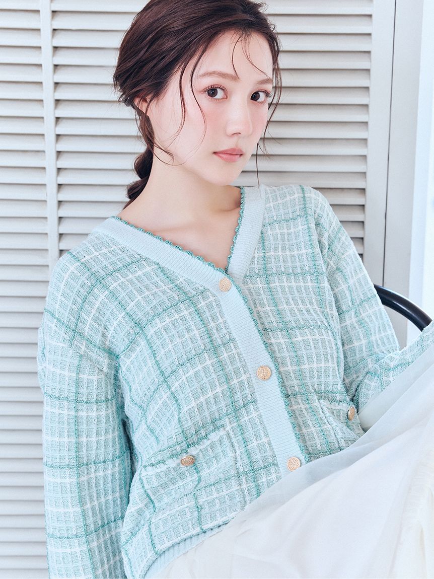 SNIDEL HOME「ラメツイードカーディガン」|ルームウェア|GRN