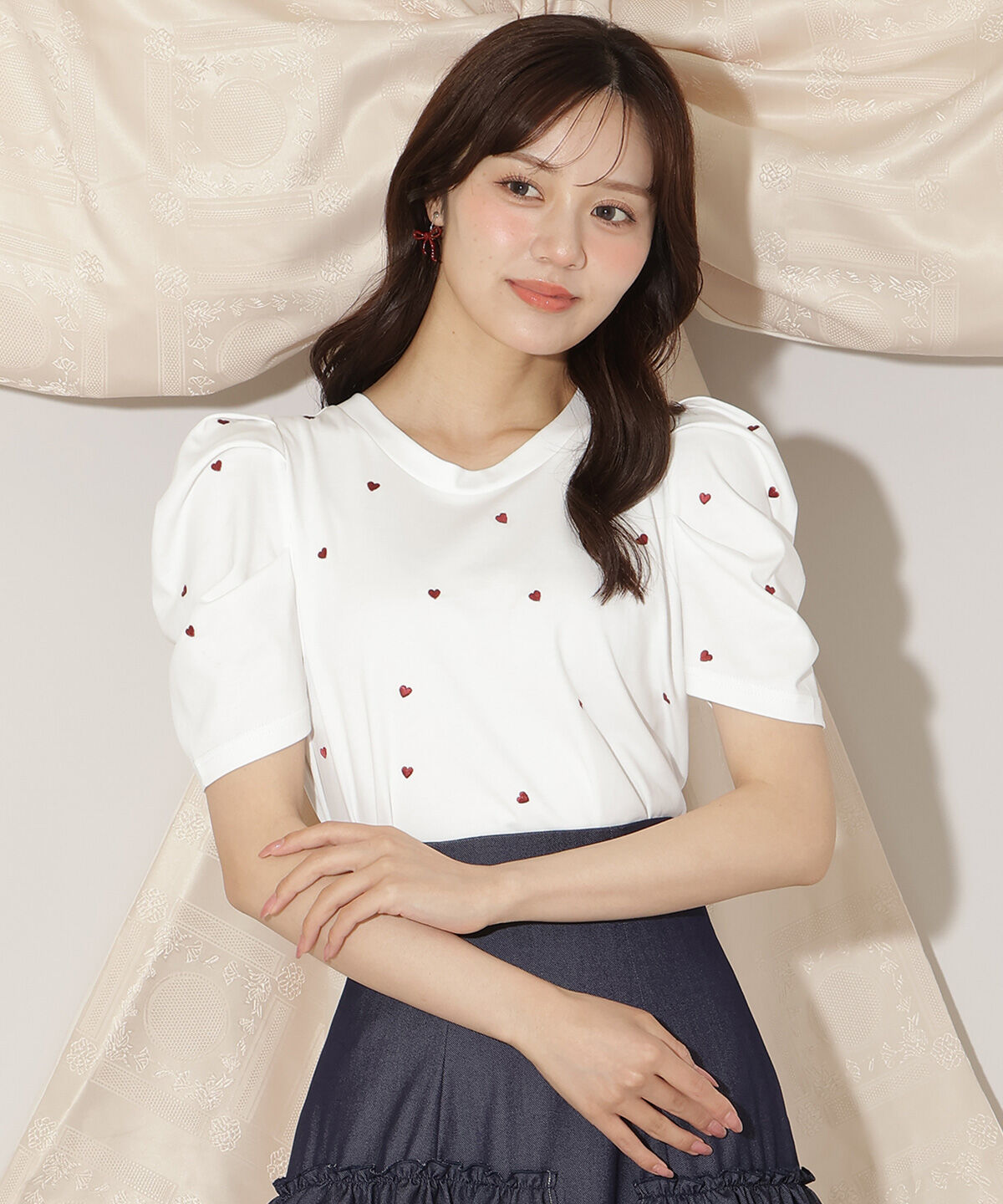 WILLSELECTION「ハート刺繍タックスリーブTシャツ」|Tシャツ・カットソー|