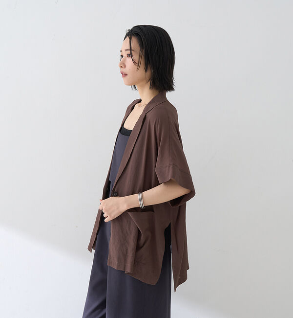 Rouge vif「【人気追加】強撚半袖シアーフォルムジャケット【予約】」|テーラードジャケット|