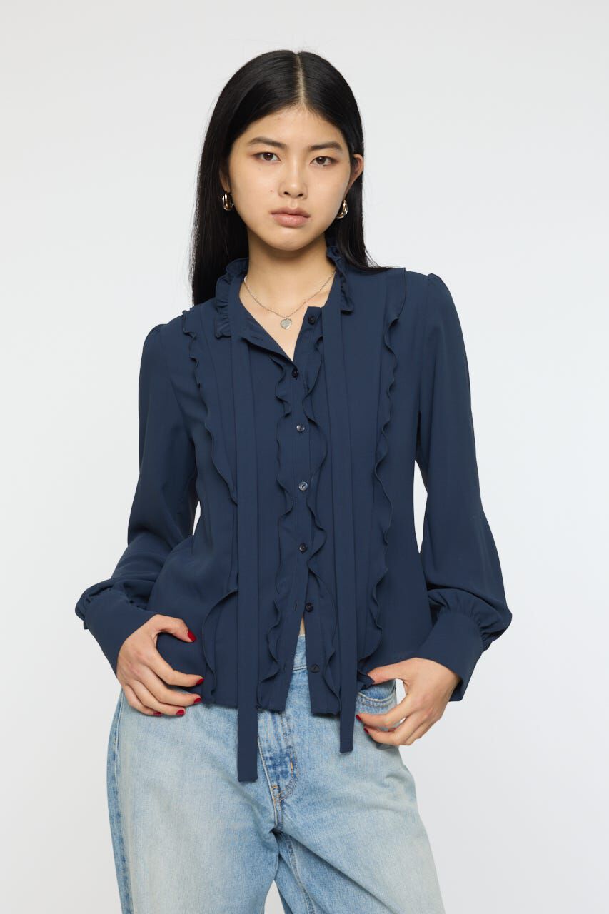 MOUSSY「GEORGETTE RUFFLES ブラウス」|シャツ・ブラウス|NVY