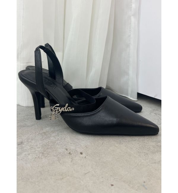 GYDA「heelストラップモチーフ付きポインテッドミュール」|パンプス|ブラック