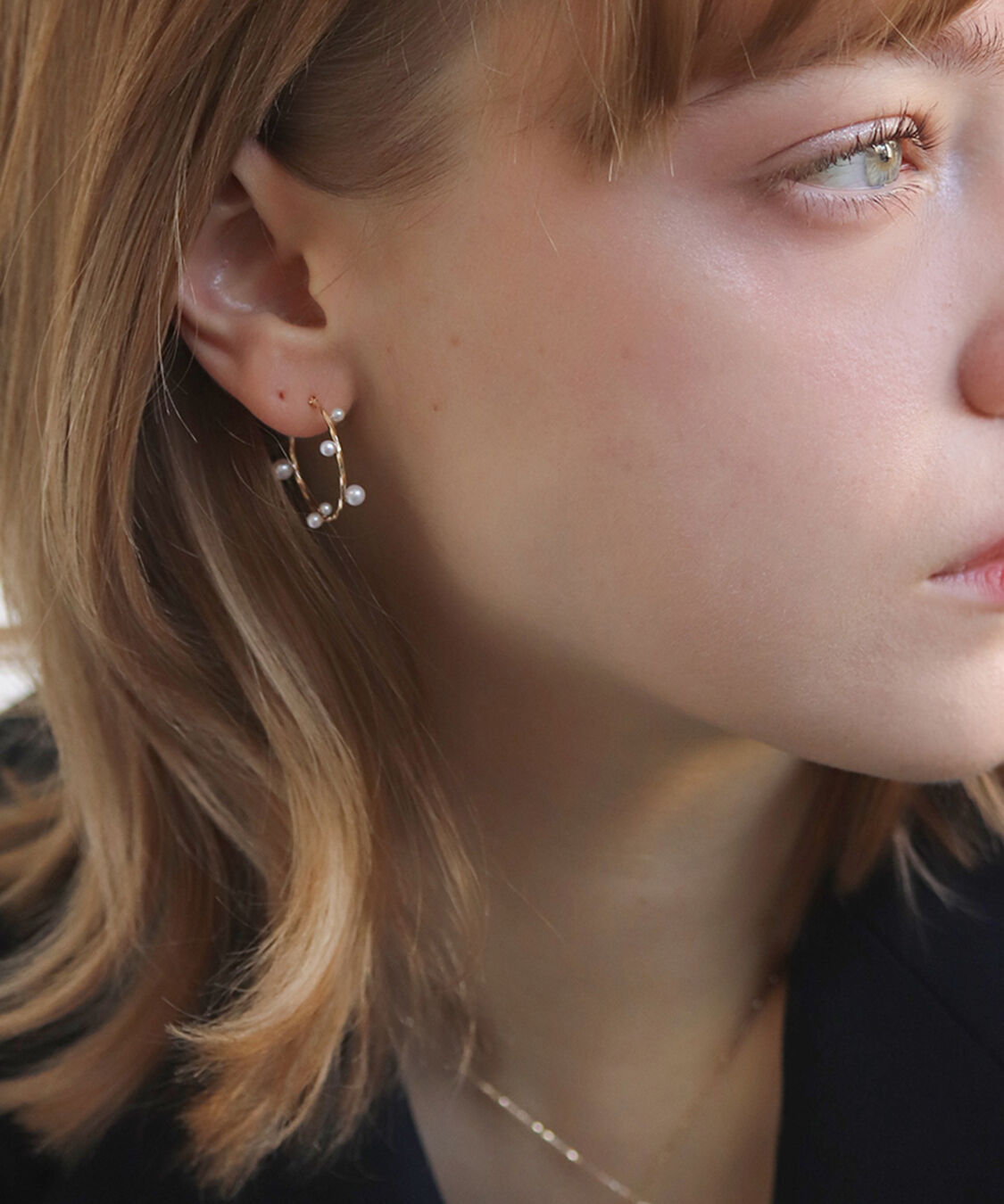  「パール リリー スナップ フープ ピアス| K10YG」|ピアス|K10 イエローゴールド