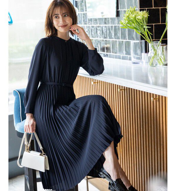 ANY SIS「ノーブルプリーツ ワンピース」|ワンピース|ネイビー