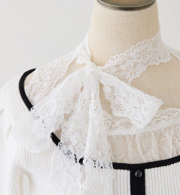  「 【Lace Collection】ドロストニットミニワンピース」|ワンピース|