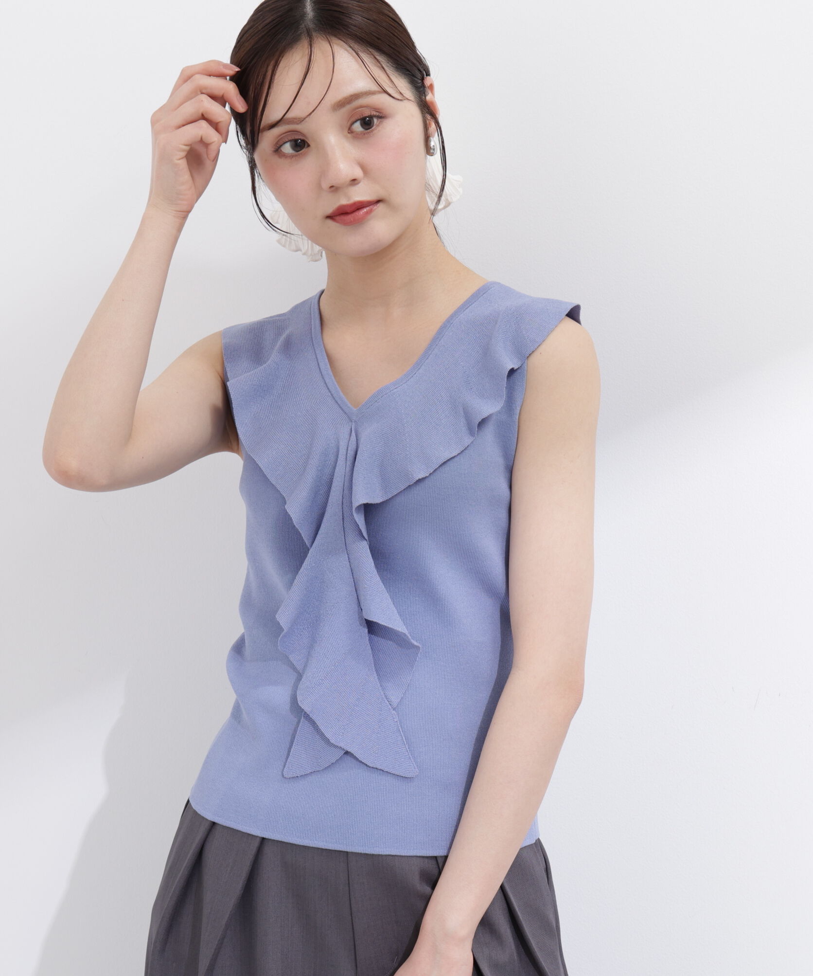 PROPORTION BODY DRESSING「フリルノースリーブニット」|ニット・セーター|ブルー