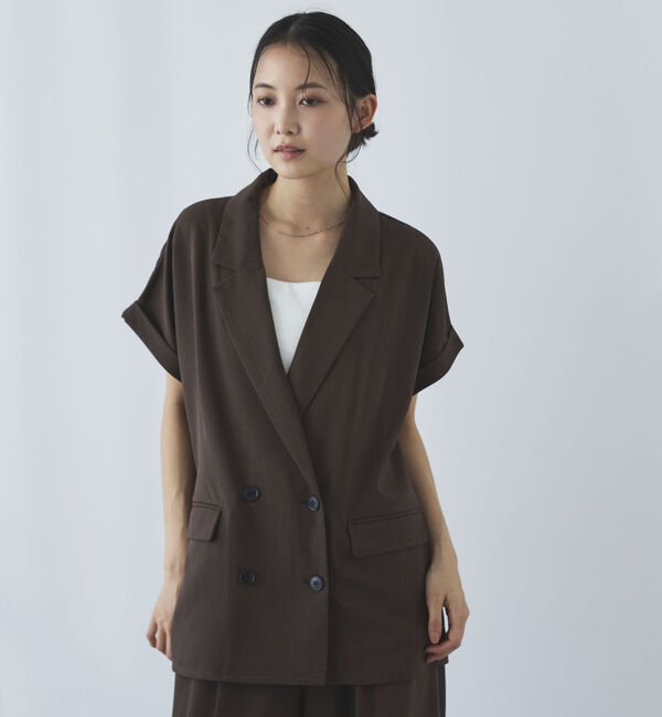 archives「【ＯＮかわ】ウォッシャブルフレンチスリーブ麻調テーラードＪＫ」|テーラードジャケット|BROWN