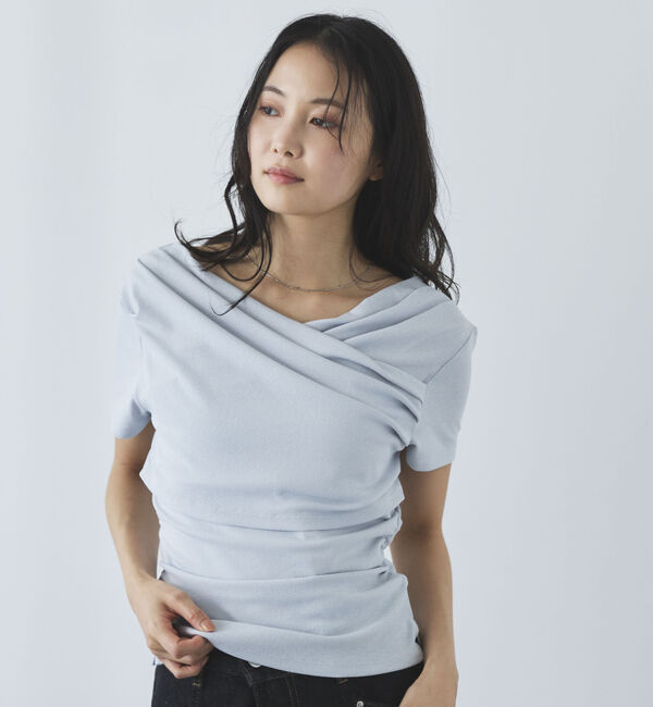 archives「【ＯＮかわ】ハーフスリーブクロスタックドレープオフショルＴＯＰＳ」|Tシャツ・カットソー|