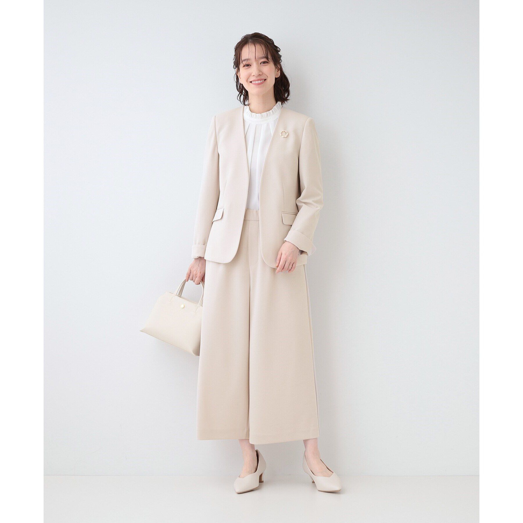 SHOO･LA･RUE「【洗える/S-3L/セットアップ可】セレモニーや通勤に カットジョーゼット Vネックジャケット」|ノーカラージャケット|