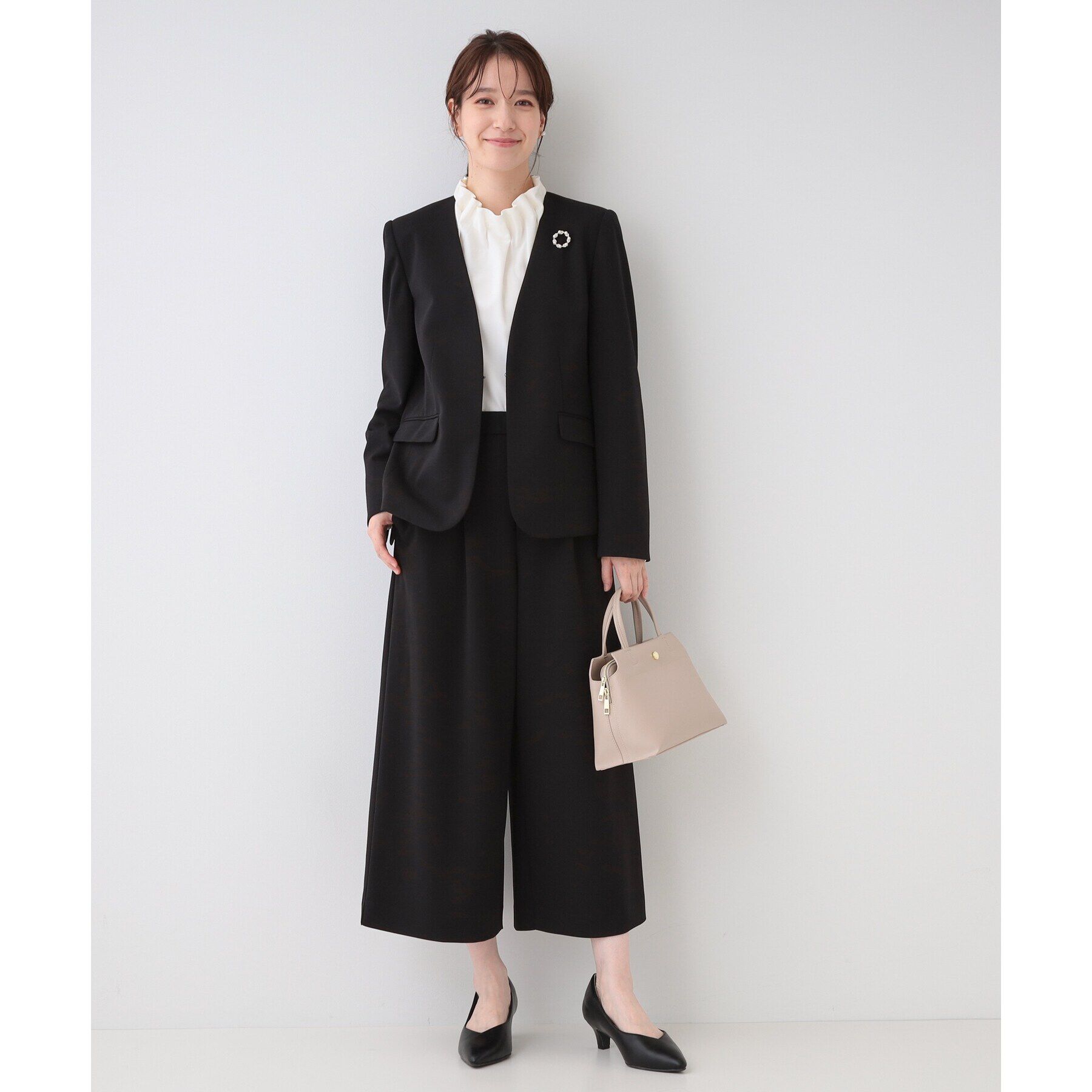 SHOO･LA･RUE「【洗える/S-3L/セットアップ可】セレモニーや通勤に カットジョーゼット Vネックジャケット」|ノーカラージャケット|